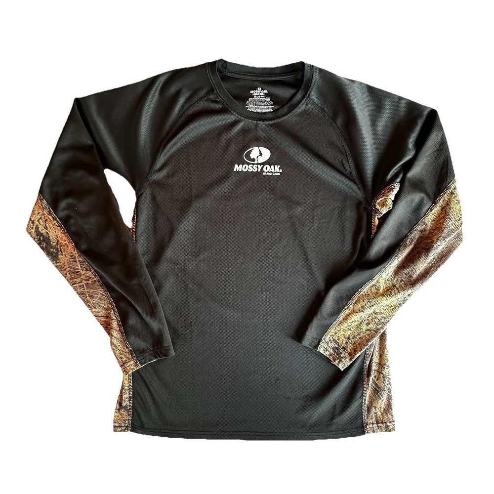 Mossy Oak Mens Performance Long‎ Sleeve Shirt Black Camo Mesh Raglan Size Medium